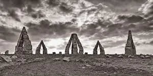 Dramatic Cloud Atmosphere Prints: Dramatic cloud atmosphere over monumental stone circle