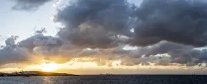 Cloudy Atmospheric Landscape Prints: Dramatic clouds at the sea, sunset