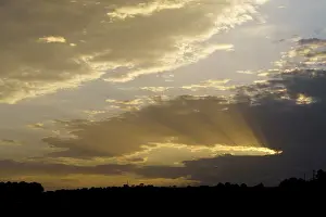 Deserted Landscape Photos Prints: Dramatic cloudy sky with sun rays photographic background