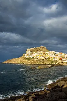 Deserted Village Europe Prints: Dramatic light over the old town of Castelsardo