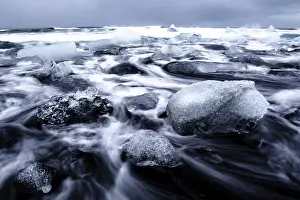 European Seascape Photography Prints: Dramatic seascape with floating blocks of ice and wild waves