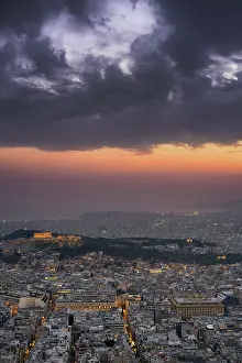 Acropolis Greece Prints: A dramatic sunset over Athens, Greece
