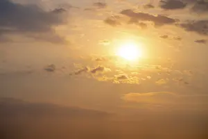 Namibia Evening Sky Prints: Dramatic sunset with clouds and sun