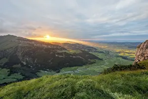 Deserted Mountain Range Europe Prints: Dramatic sunset with cloudy skies in the mountains on the Alpsigel in Alpstein