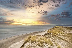 Nature Reserve In Germany Prints: Dramatic sunset at the high dune on the darss
