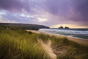 Deserted Beach Cornwall Prints: A dramatic sunset at Holywell bay cornwall