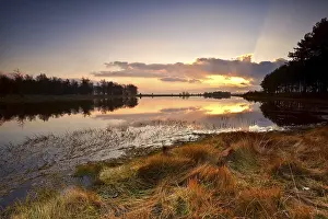 Benelux Travel Photography Prints: Dramatic sunset over wild lake in dwingelderveld