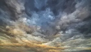 Dramatic Thunderstorm Atmosphere Prints: Dramatic thunderstorm atmosphere after sunset