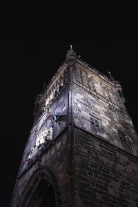 Historic Cityscape Of Prague Prints: A dramatic view of a Gothic tower in Prague