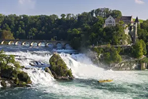 Central European Landmark Photography Prints: Dramatic waterfall with bridge