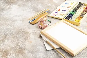 Art Supplies Set Prints: Drawing accessories set: brushes