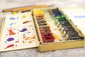Art Supplies Set Prints: Drawing accessories set: brushes