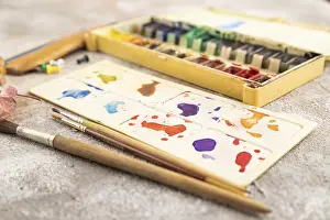 Selective Focus Image Prints: Drawing accessories set: brushes