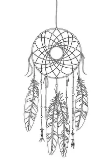 White Background Drawing Prints: Dreamcatcher vector drawing outlined over white background