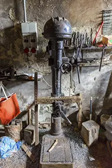 Handicraft Equipment Prints: Drilling machine in an old workshop