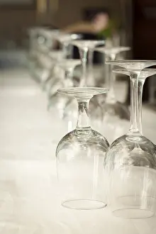 No People In The Room Prints: Several drinking glasses abstract in formal dining room setting