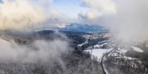 Deserted Forest In Winter Germany Prints: Drone image, winter in Remstal