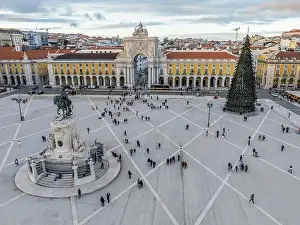 Historic City Center Lisbon Prints: Drone view of Praca do Comercio in Lisbon