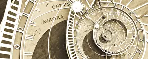 Symbolic Time Concept Prints: Droste effect background based on Prague astronimical clock