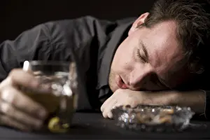 Unhealthy Lifestyle Habits Prints: Drunk man with beer