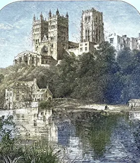 Prints of Durham Cathedral, Durham Cathedral, or The Cathedral Church of Christ, Blessed Mary the Virgin and St Cuthbert of Durham, in County Durham in northeast England, illustration Durham Castle And Cathedral Prints: Durham Cathedral Print, 19th-Century Model Reproduction