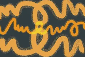 Modern Illustration Style Prints: A dynamic abstract pattern featuring vibrant orange scribbles on a dark background