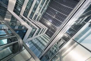 Southern Germany Architecture Style Prints: Dynamic architecture with glass structures and illuminated elements at night
