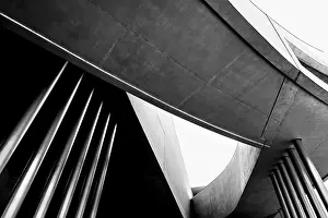 Rome Architecture Prints: Dynamic perspective of a concrete structure with dominant lines and shadows