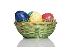 Coloured Easter Eggs Prints: Easter basket with coloured Easter eggs
