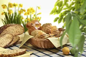 Colorful Still Life Prints: Easter basket with pastries, bread