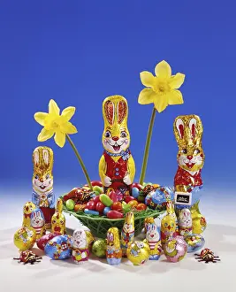 Colourful Easter Eggs Germany Prints: Easter bunny made of chocolate