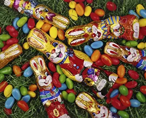 Colorful Easter Bunny Figurine Prints: Easter bunny, Easter bunny made of chocolate and Easter eggs