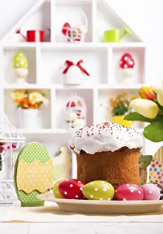 Decorative Easter Cakes Prints: Easter cake with eggs on the table