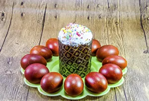 Easter Cake Prints: Easter cake and painted red Easter eggs