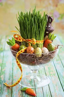 Traditional Easter Food Prints: Easter composition with fresh green grass