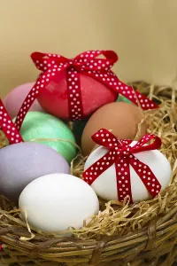 Deserted Farm Landscape Prints: Easter egg with spotted red loop Easter egg with spotted red loop