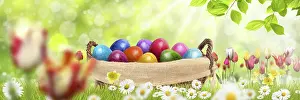 Colorful Spring Blooms Prints: Easter eggs in a basket