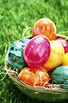 Easter Eggs Prints: Easter eggs in an Easter nest on a lawn
