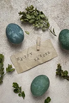 Ornamental Plant Design Prints: Easter eggs, green, staple text