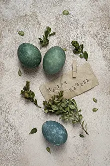 Ornamental Plant Design Prints: Easter eggs, green, staple text