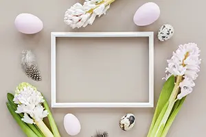 Pastel Colored Background Prints: Easter mockup with white frame