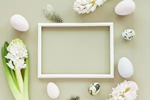Pastel Colored Flowers Prints: Easter mockup with white frame