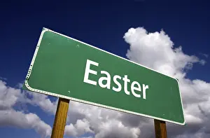 Dramatic Clouds Sky Prints: Easter road sign with dramatic clouds and sky