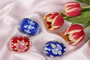 Easter Egg Tradition Prints: Easter setting with eggs and tulips