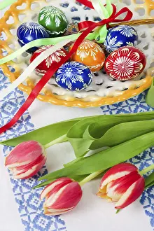 Easter Setting Prints: Easter setting with eggs and tulips