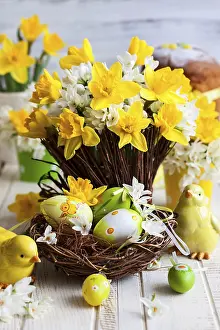 Easter Table Decoration Prints: Easter table decoration with fresh daffodils