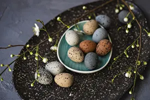 Spring Flowers Prints: Easter table setting with colored eggs