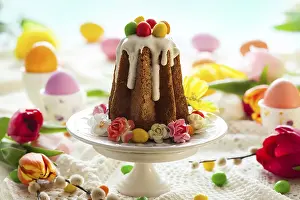 Colorful Easter Eggs Prints: Easter table setting with spring flowers