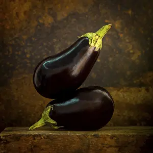 Solanaceae Plant Prints: Eggplants on a brown background