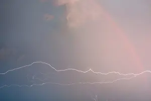 Cloudy Atmospheric Mood Prints: Electric lightning and rainbow in a storm cloud